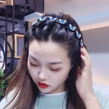 Anti-Slip Hairband Rhinestone Butterfly Headband Women Hair Bands Hoop Claws Clips Double Bangs Hairstyle Hair Braiding Tools