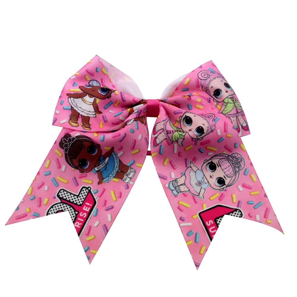 

7 inch cheer bows cute cartoon printing ribbon bow hair school girls elastic hair bands scarf handmade hair accessories