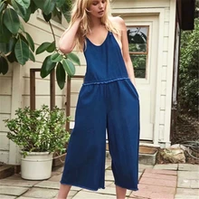 Повседневные Комбинезоны женские джинсы темно-синие широкие голени Длина мама мешковатые брюки в Корейском стиле Комбинезоны женские s комбинезон 0240