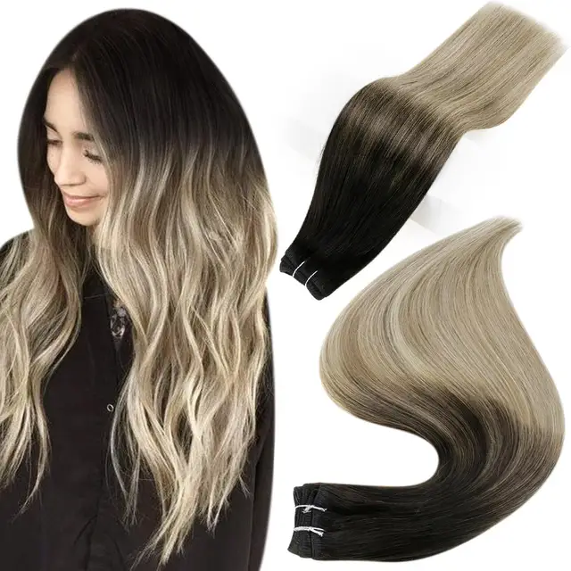 Full Shine Human Hair Weft Extensions Hair Bundles Ombre Blonde Color 100g Sew In Silky Straight Remy Skin Double Weft For Salon 1b 8 22