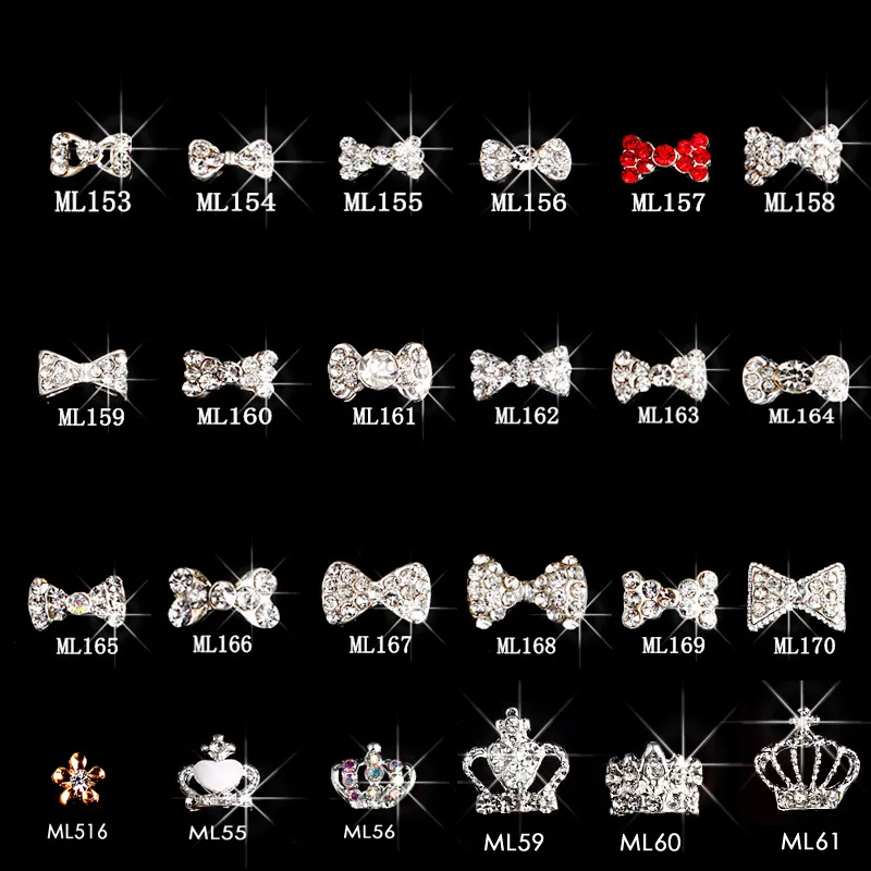 

10pcs New Crystal Colourful Nail Rhinestone Alloy Nail Art Decorations DIY Glitter Pearl Bow Nail Jewelry Manicure Supplies
