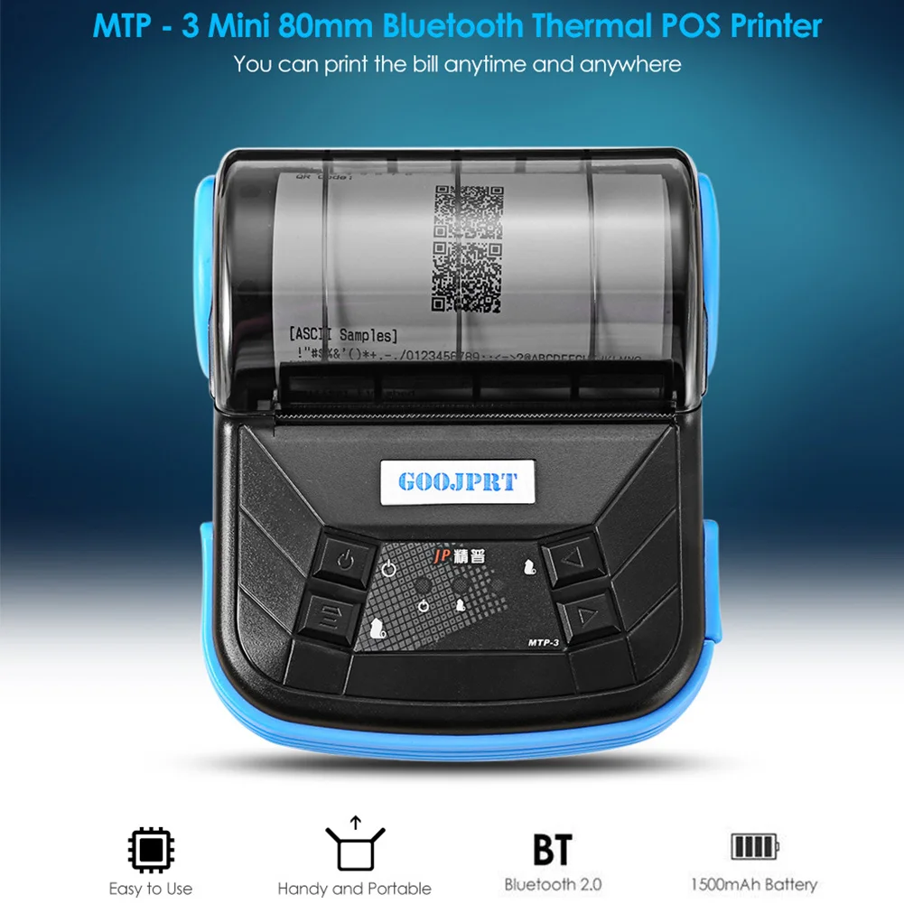 

80mm Receipt Bluetooth Resaurant High Speed IOS Android Easy Operate Thermal Printer Smart Convenient Shop Rechargeable Portable