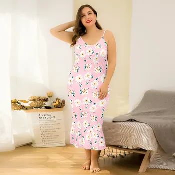 

Spring and Summer Plus Size Nightdress Suspenders Sexy Nightdress XL-4XL Womens Nightgown Sleepwear Night Gown