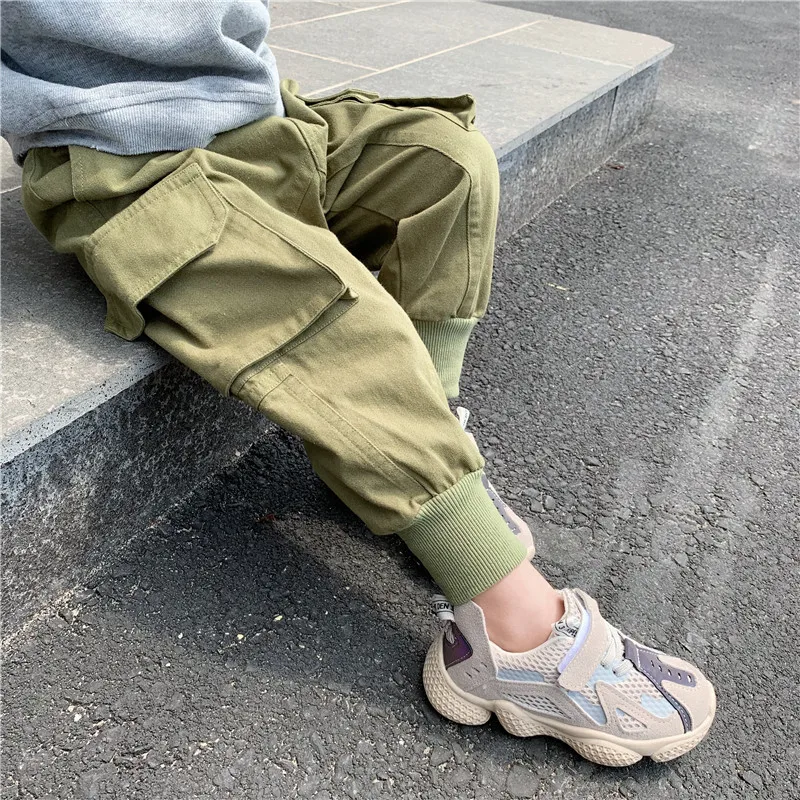 Kids Pants Sport Trousers Boys Cargo Trousers Big Pockets Cotton Autumn Winter Baby Girls Casual Pants Children Expedition