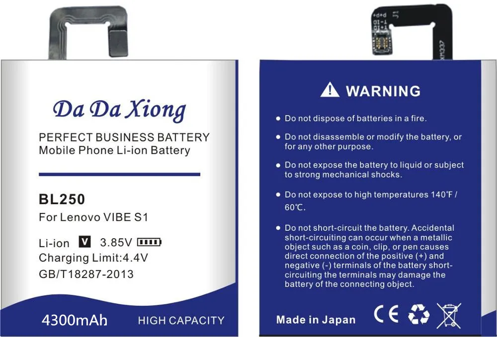 Da Xiong 4300mAh BL250 Аккумулятор для телефона lenovo VIBE S1 S1a40 S1c50