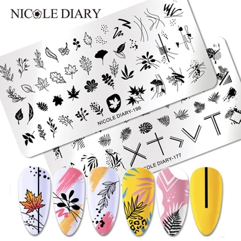 

NICOLE DIARY Marple Leaf Nail Stamping Plates Line Stripe Image Transfer Stamp Templates Sexy Girl Printing Stencil Tool