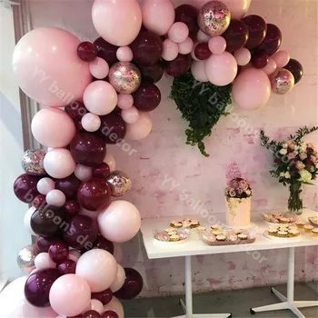

DIY Burgundy Balloons Garland Arch Kit Pastel Pink Rose Helium for Birthday Wedding Baby Shower Anniversary Party Decor