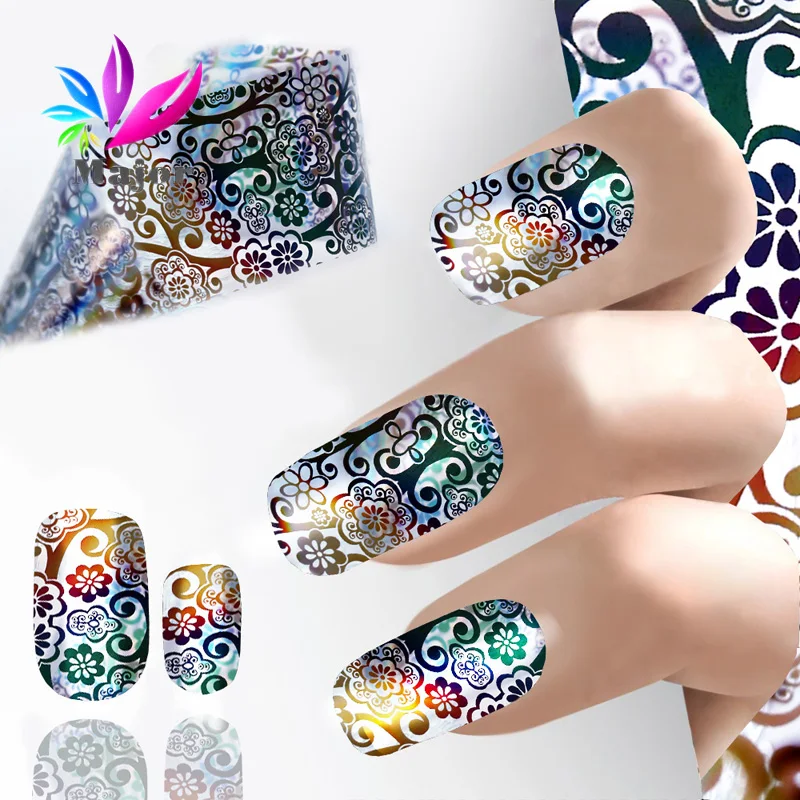 Holographic Nail Foils Laser Flower Designs Sticker Art Transfer Foil Stickers Adhesive Decals DIY Decor 100*4cm | Красота и здоровье