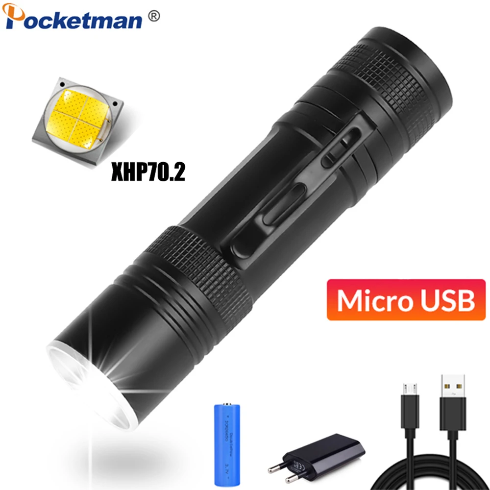 Мощный светодиодный фонарик XHP70.2 фонарь с зарядкой от USB масштабируемый XHP70 XHP50
