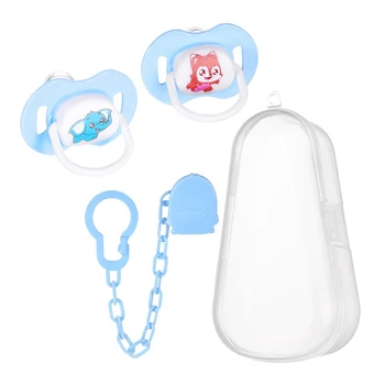 

4PCS/Set Baby Pacifier Combination Set Cute Cartoon Silicone Pacifier Chain Dummy Nipple Soothing Kits for 0-3 Years Old