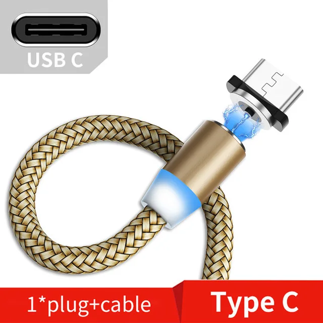 Модный Магнитный USB кабель для huawei samsung type-C зарядный USB C Магнитный кабель Micro USB шнур для мобильного телефона для iPhone X - Цвет: Gold for type C