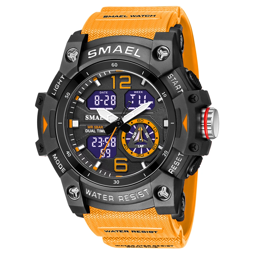 SMAEL Sports Dual Display Watch For Men LED Digital Quartz Waterproof Watches Men's Stopwatches Student Clock Youth Wristwatches 