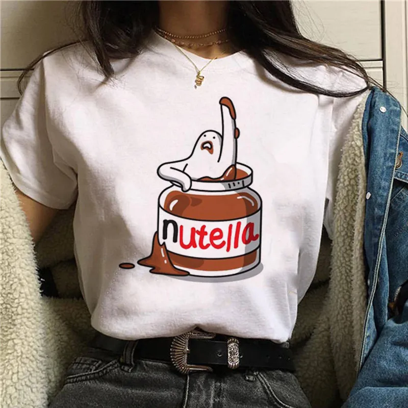 Nutella Kawaii футболка с принтом женская 90s Harajuku Ullzang модная футболка графическая Милая мультяшная футболка корейский стиль Топ Тройники женские - Цвет: p1574-19-white