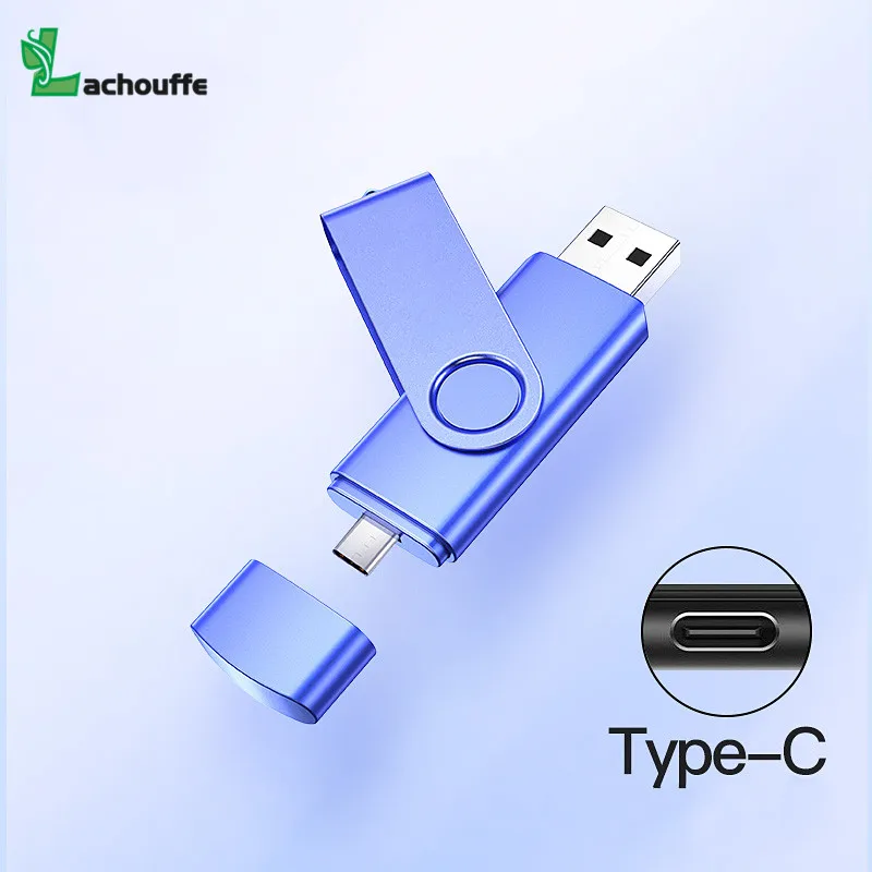 Typec, мобильный телефон, usb флеш, 32 ГБ, 128 ГБ, 16 ГБ, флешка, 64 ГБ, 2 в 1, usb флеш-карта, флешка для планшета и мобильного телефона - Цвет: blue