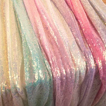 

Rainbow Sequined Lace French Tulle Laser Lace Mesh Fabric Gold Lace Fabrics For Wedding Evening Gown Party Special dress 1 Yard