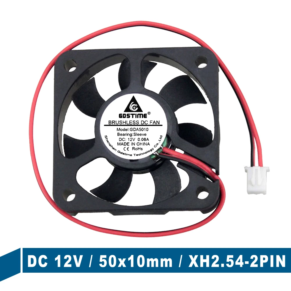

2 PCS Gdstime 5010 5cm 50mm x 10mm DC 12V 2Pin Axial Cooling Fan 50x50x10mm PC Laptop Computer Cooler Heatsink Fans 7 Blades