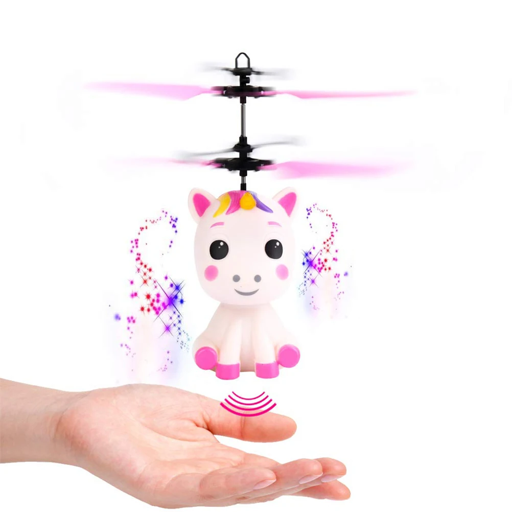 Flying Unicorn Toy With LED Light Hand Controlled Unicorn Helicopter Toy LED Light Infrared Induction Drone For Kids Flying Toy control helicopter RC Helicopters