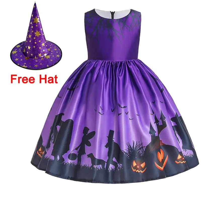 New Cosplay Halloween Costume For Kids Dresses Pumpkin Ghost Baby Clothes Girls Dress Princess Girl Party Dress 2-10 Years - Цвет: Purple