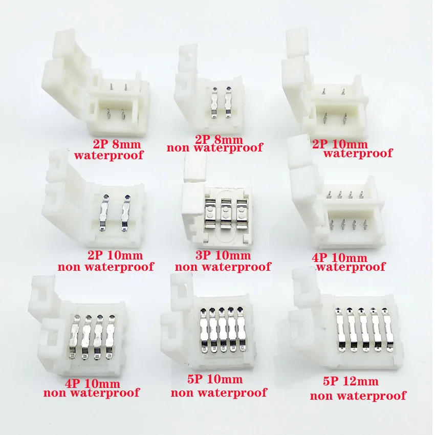 

LED Strip Connectors 2pin 8mm / 2pin 10mm / 4pin 10mm / 5pin 10mm Free Welding Connector 5pcs/lot