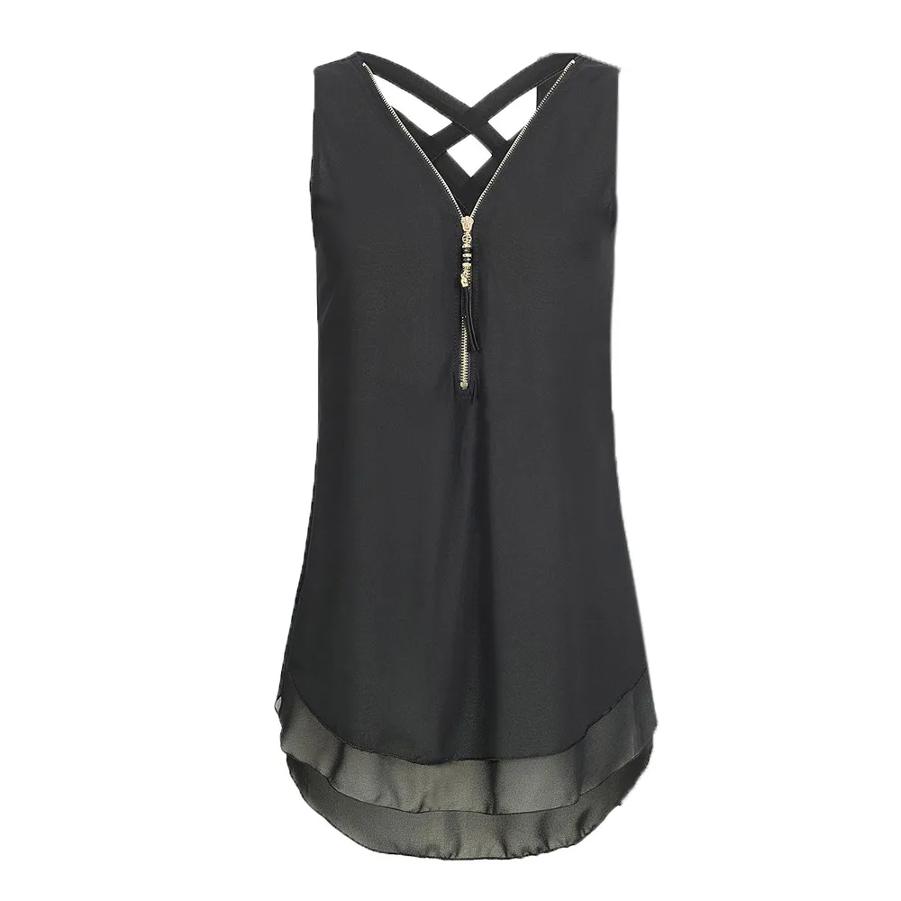 Sleeveless Zipper Fashion Tank Top - Image 2