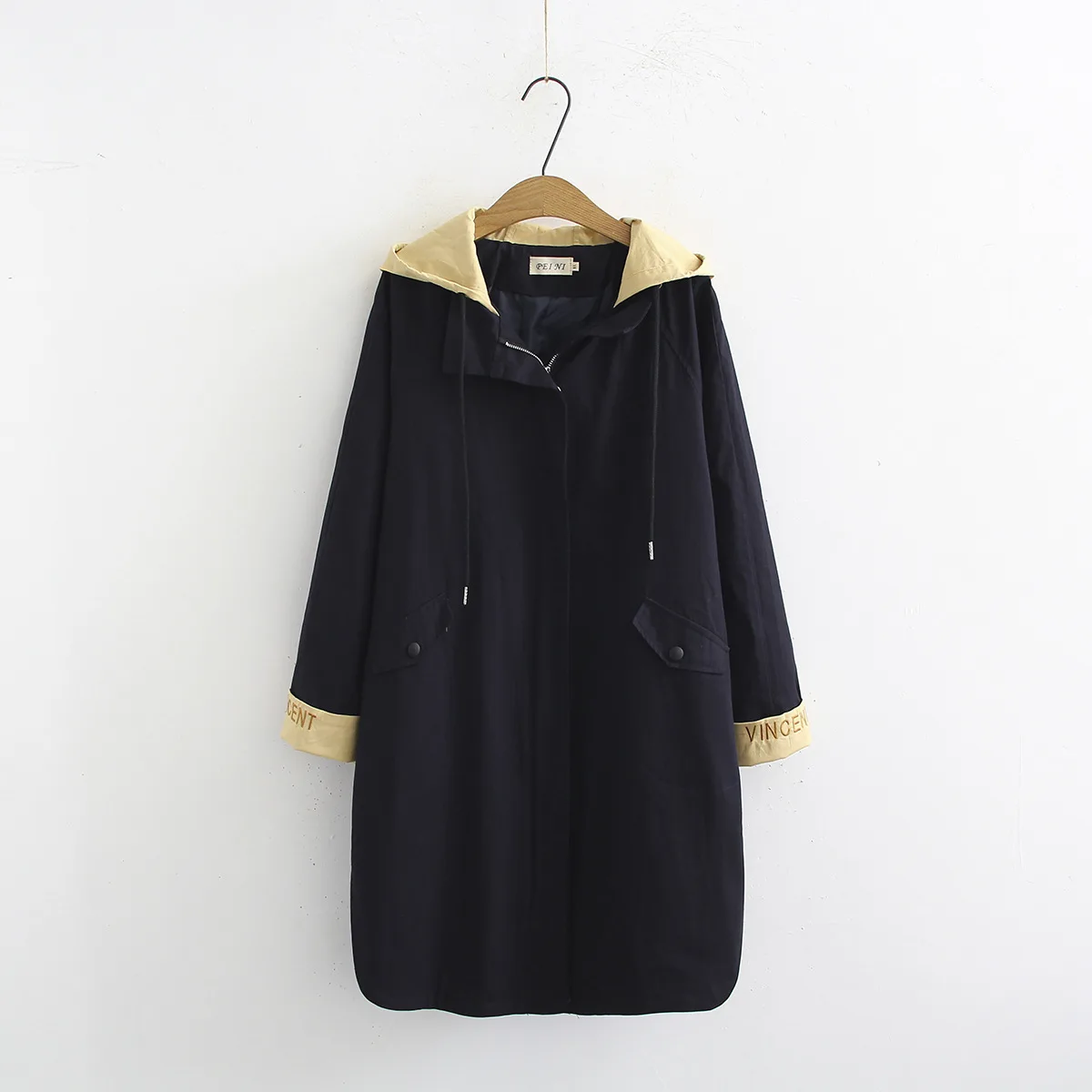 

2019 Spring And Autumn New Style Korean-style Casual Loose-Fit Pure Cotton Embroidered Large Size Mid-length Long Sleeve Hooded