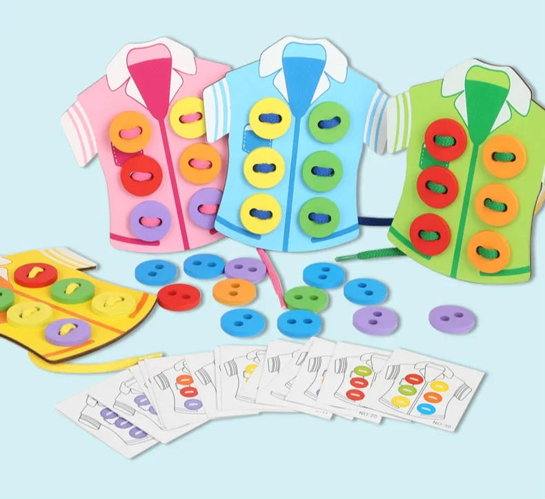 Детское раннее образование нить швейная кнопка игра деревянная игрушка Швейные игрушки Дети Diy развивающий подарок для детей