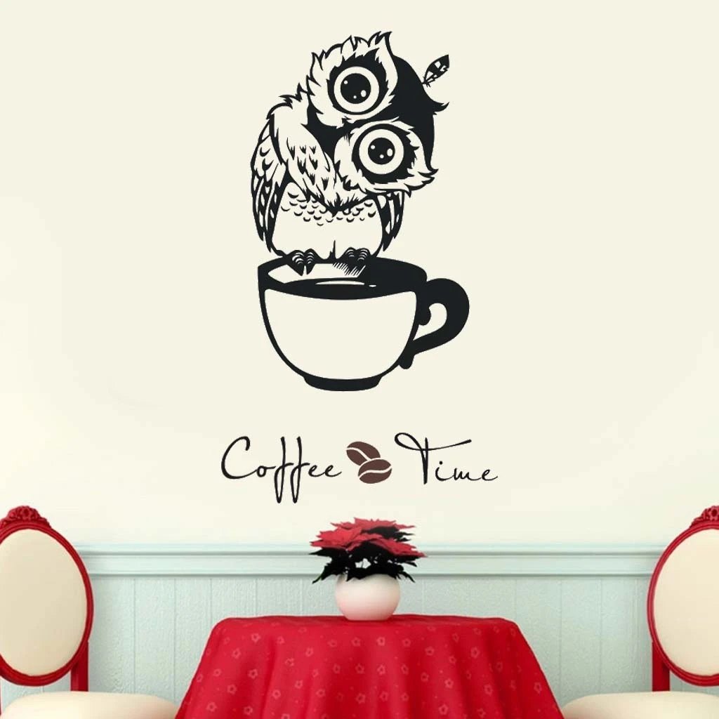 Owls Pattern Coffee Mug Pure Black Wall Stickers Cute Cartoon Animals Wall Decals Art Decals Diy Kitchen Kids Room Home Decor Wall Stickers Aliexpress