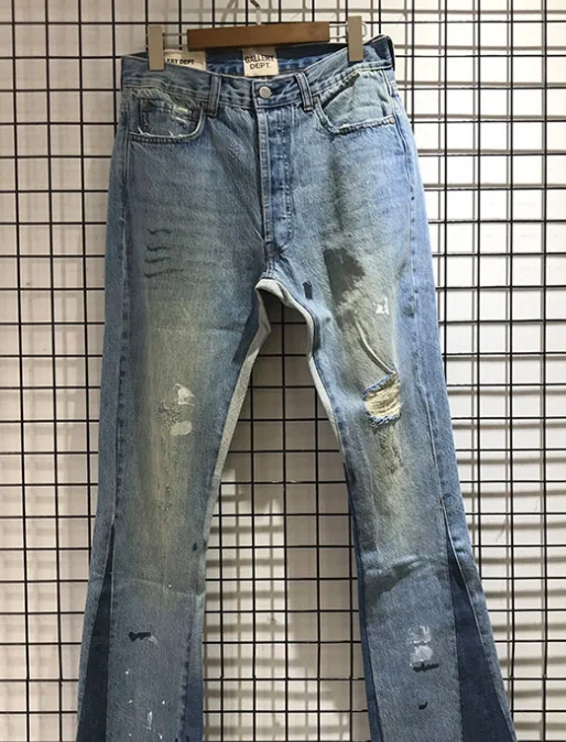 

New Women Gallery Dept Ripped Jeans High Quality Zipper Trousers Gallery Dept Classic Washed Fashion Casual Denim Pants