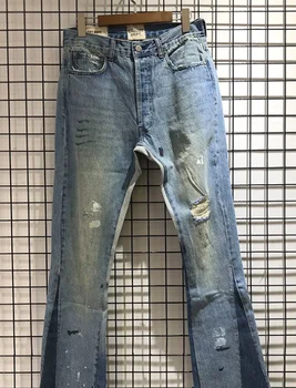 

New Women Gallery Dept Ripped Jeans High Quality Zipper Trousers Gallery Dept Classic Washed Fashion Casual Denim Pants