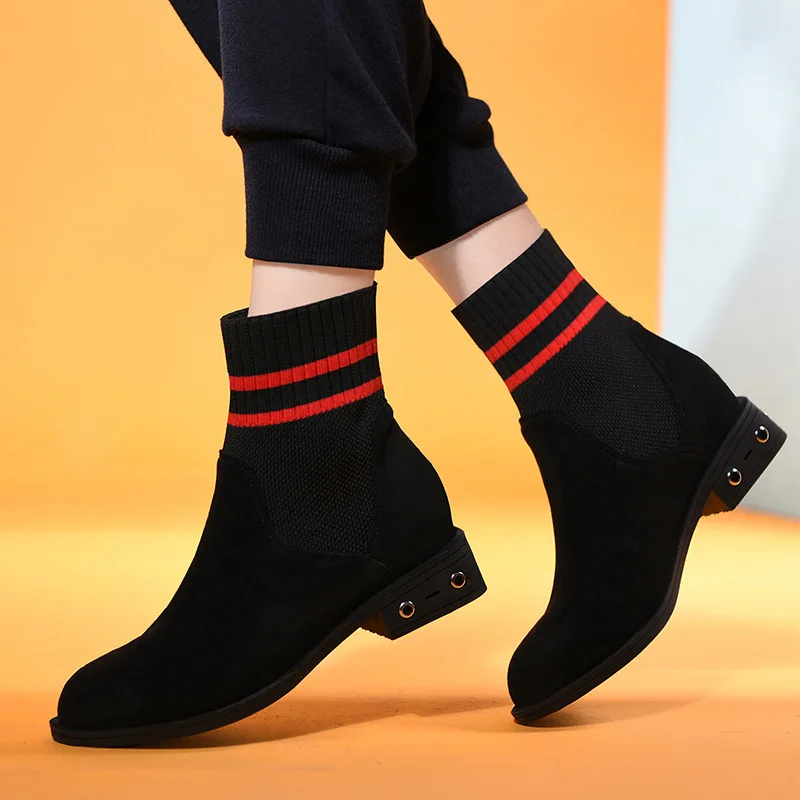 

Gold Lines Rabbit Hight-top Socks Boots Women's 2019 Autumn And Winter New Style Women's Autumn Boots WOMEN'S Shoes Martin Boots