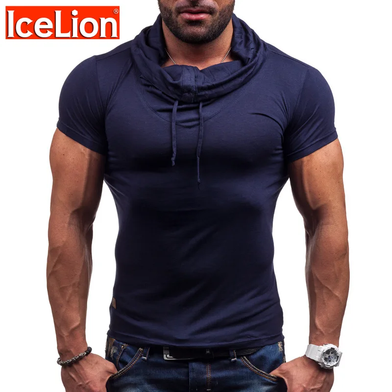 IceLion 2021 T Shirt Men Summer Short Sleeve Casual Fitness T-shirt Buttons Heap Collar For Shirts Solid Slim Fit Tshirt | Мужская