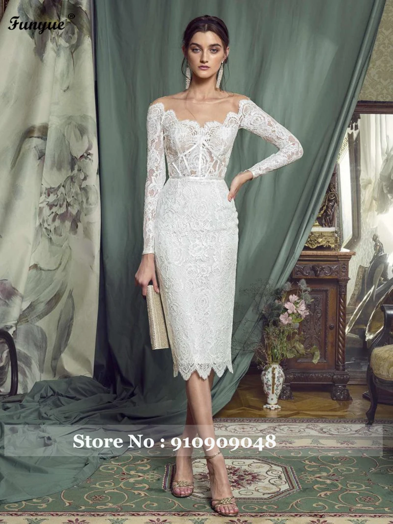 white evening dresses Purple Elegant Women Formal Evening Dresses 2021 Knee Length Lace Long Sleeves Prom Dress Vestido De Fiesta De Boda Party Gowns long sleeve formal dresses & gowns