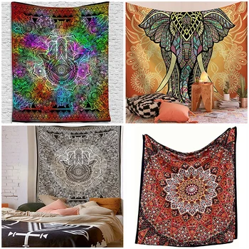 

Indian Mandala Tapestry Wall Hanging Elephant Boho Decor Wall Cloth Tapestries Psychedelic Mandala Bohemian Wall Tapestry Carpet