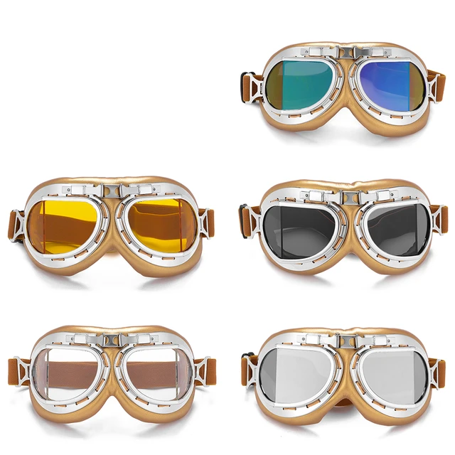 Lunettes De Moto Lunettes De Pilote Vintage Lunettes De Motocross Rétro Lunettes De Sport En Plein Air Lunettes De Sport Pour Demi-casques (Copper Frame, Black Lens