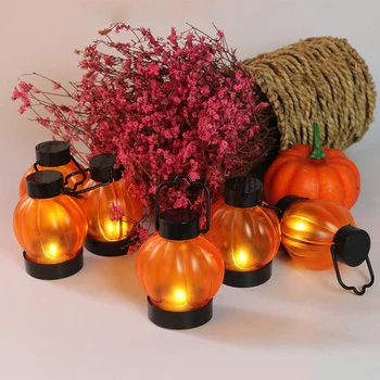 

6PCS Orange Lantern Yellow Flickering Light Candle Art Decor Pumpkin Lantern Flameless Battery Operated LED Light Candles Home T