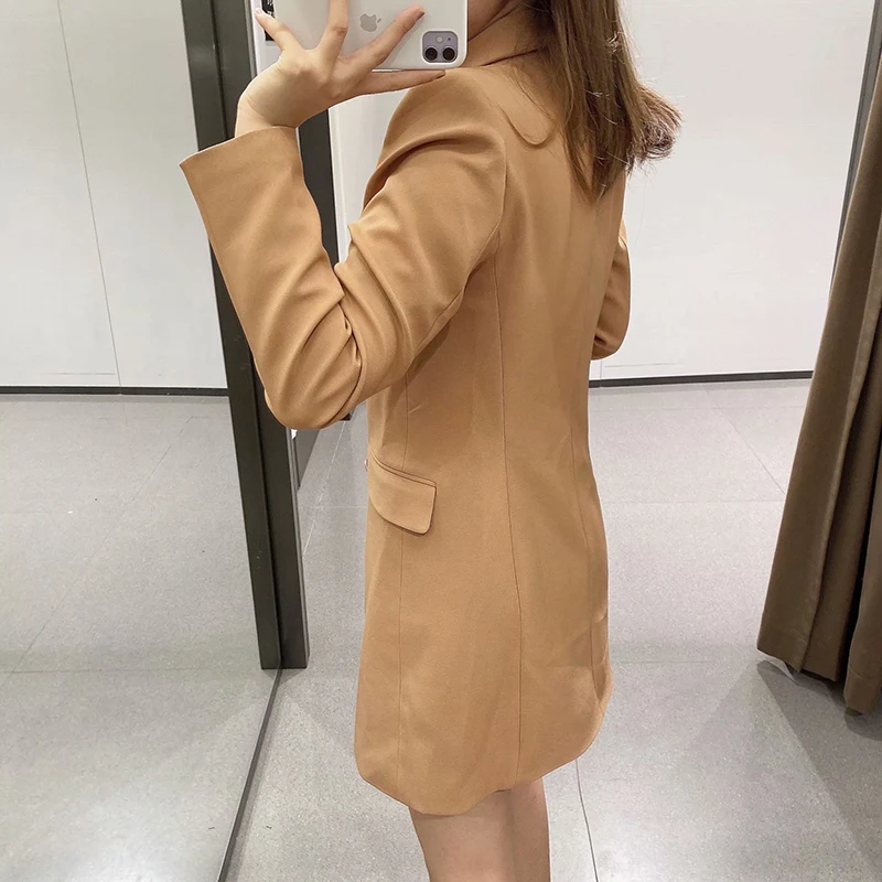 Spring Autumn Women Fashion Vintage Khaki Blazers And Jackets  Chic Button Long Suits Coats Female Office Lady Blazer Feminino