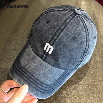 

Washed Cotton Baseball Cap for Men Women Snapback Hats Summer Letter M Embroidery Caps Outdoor Fitted Casquette Vintage Dad Hat