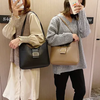 

DikizFly PU Leather Women Shoulder Bags Female Handbags Totes Women Bag Solid Purse Large Capacity Bag Women Handbag Sac Femme