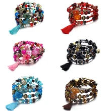 Многослойные, в стиле бохо кристалл каменный шарик шарм браслет Богемия Этнические браслеты с бирюзой и браслеты для женщин Pulseras Mujer ювелирные изделия