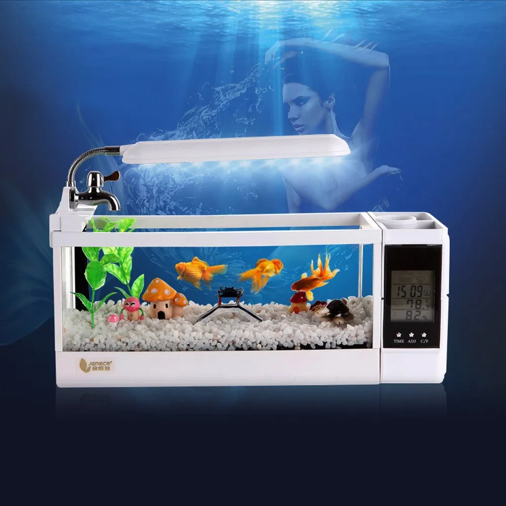 Aquarium USB Mini Aquarium Fish Tank Aquarium with LED Lamp Light LCD Display Screen and Clock Fish Tank Aquarium Acquario