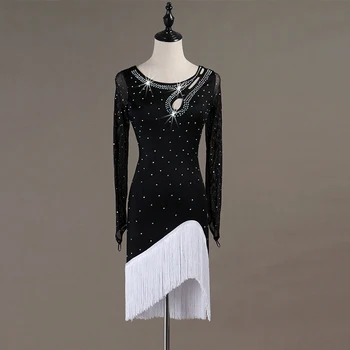 

Brand Hot Women Fashion Latin Dance Dress Long Sleeve Cha Cha Salsa Samba Rumba Performance Competition Fringe Dresses