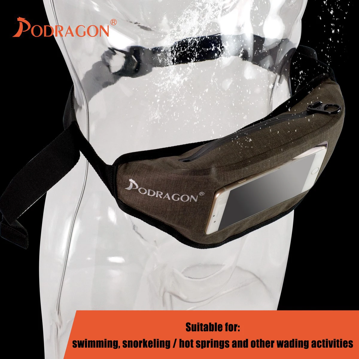 Podragon Waterproof Waist Bag Diving Swimming Waist Bag Hot Spring Phone Waterproof Bag Up To 12m / Hour Airtight Waterproof Bag