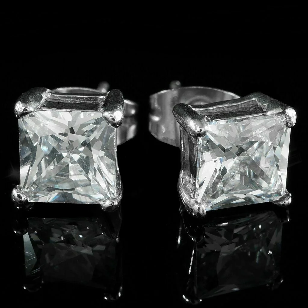 

Luxury Princess Cut CZ Zircon Stud Earrings Motorcycle Party Iced Out Earrings Cocktail Party Women Men Earrings Hip Hop Jewelry