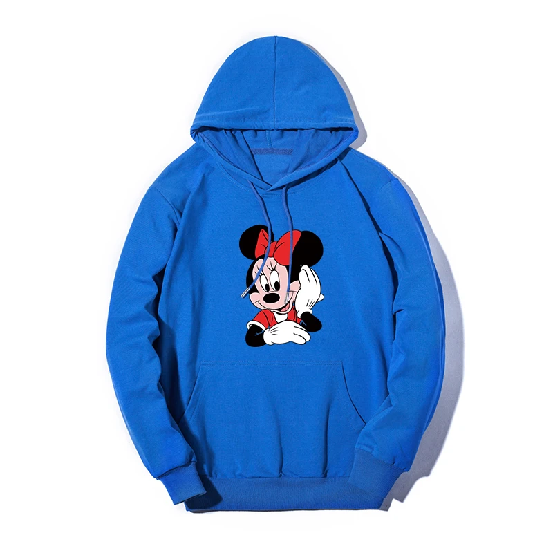 Women Sweatshirt Cotton Hoodies Autumn Winter Minnie Cartoon Hoodie Print Pullover Long Sleeve Plus Size 5XL White - Цвет: Blue