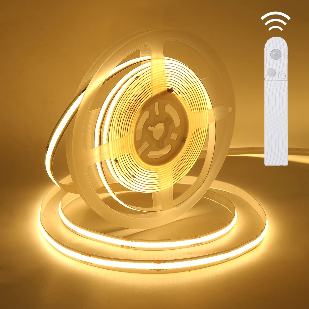 

Sensor COB Strip DC 5V High Density Flexible RA 90 USB Battery Powered 320 LEDs/m 3000K 4000K 6000K Red/Blue/Green LED Light