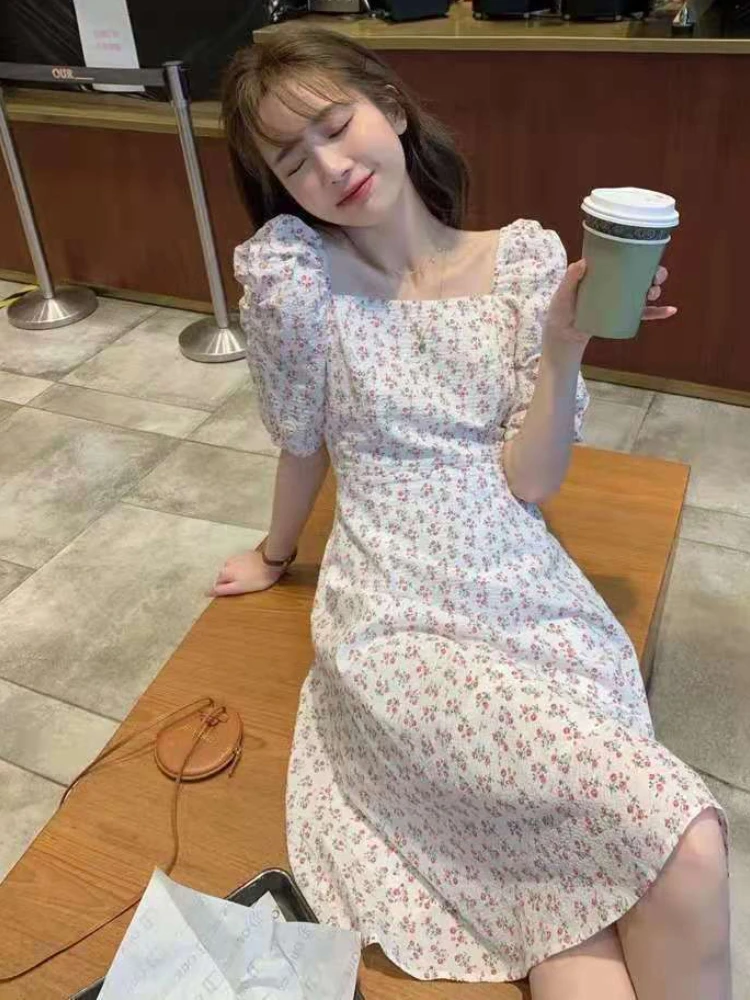 Dress Womens Summer Floral Trendy New Simple Chic Daily Lady A-Line Casual Vintage Elegant Clothing Soft Ulzzang Fit Knee-length purple dress