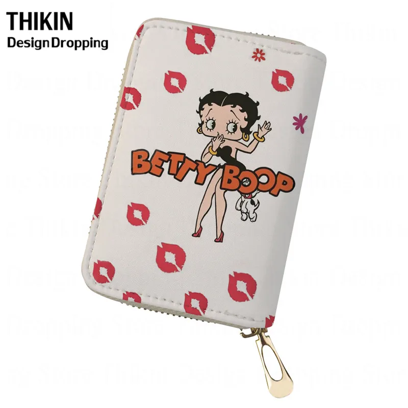 THIKIN/Милая Женская Обложка для паспорта из искусственной кожи с принтом Betty Boop, для кредитных карт, Femme, минималистичный кошелек, студенческий мини-держатель для карт