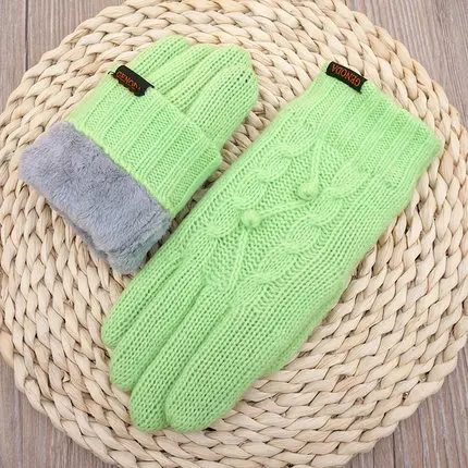Новое поступление, женские перчатки на осень и зиму, теплые шерстяные варежки, перчатки для женщин, модные вязаные бархатные женские перчатки с сенсорным экраном - Цвет: green B16