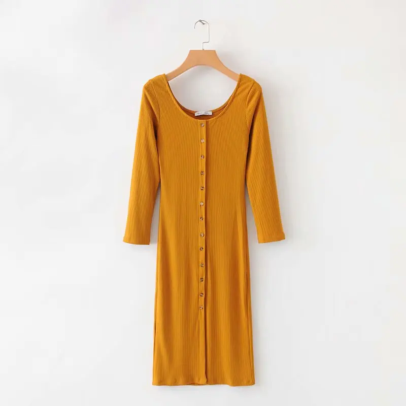 

Spring And Autumn Solid Color Horizontal Neck Long Sleeve over-the-Knee Knit Base Dress Exta-long Sweater Dress Pullover Loose-F