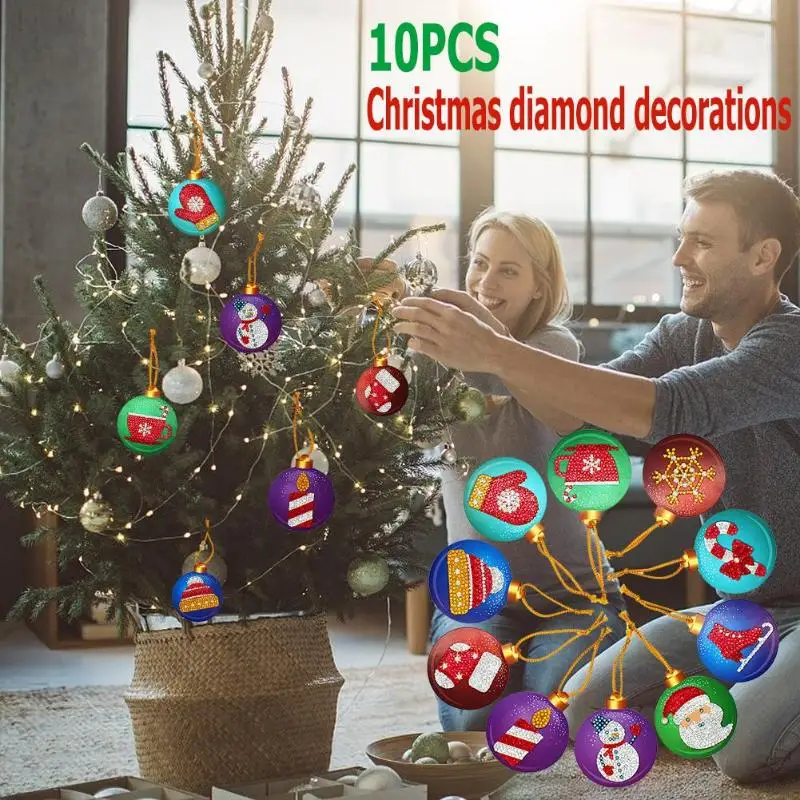 10 шт. 5d Сделай Сам, бриллиантовый рисунок Рождество дерево Подвеска Рождественская Алмазная вышивка рождественские украшения для подарков для дома GS03